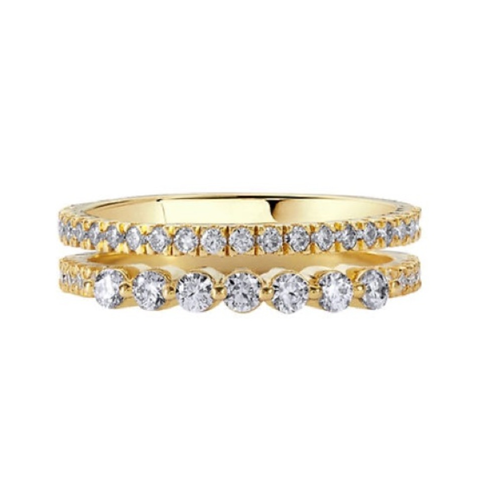 BLOOMTINE 14K Illuminess™ Fine Gold Vermeil Moissanite Combi Double Stacker Ring